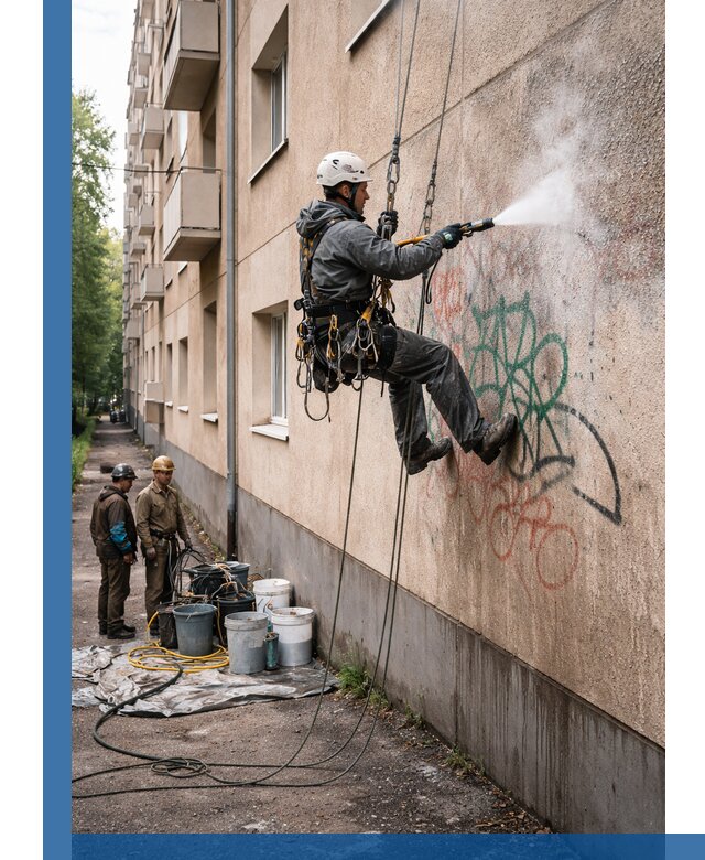 Удаление граффити с фасада в Благовещенске без следов и повреждений