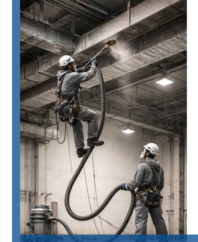 Обеспыливание потолочных конструкций в Благовещенске промышленным альпинизмом