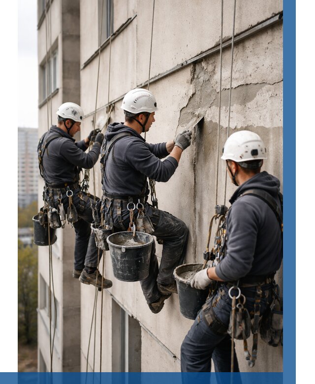 Ремонт бетонных элементов фасада в Благовещенске от 2597 р. | ВЫСОТНИК-Бгв