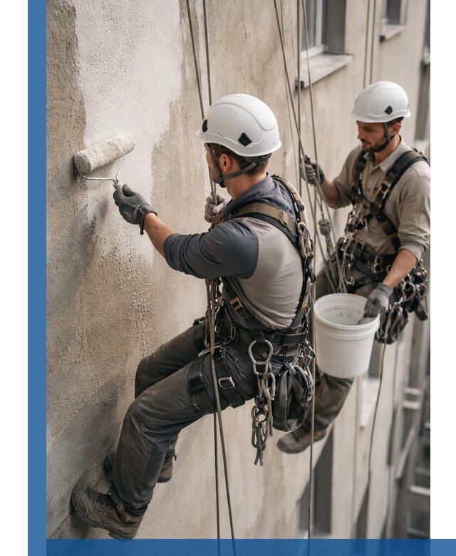 Грунтовка фасада на высоте в Благовещенске промышленными альпинистами