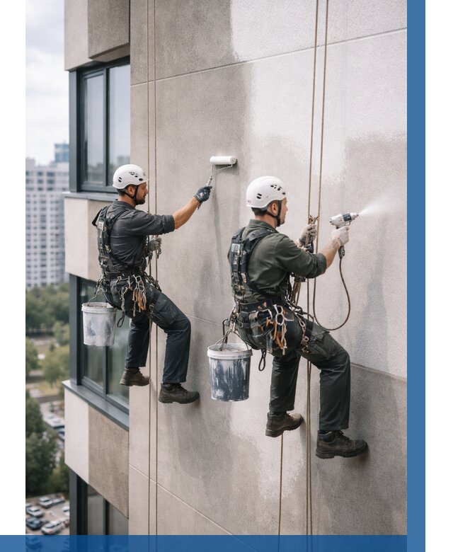 Покраска фасада альпинистами в Благовещенске от 312 р. | ВЫСОТНИК-Бгв