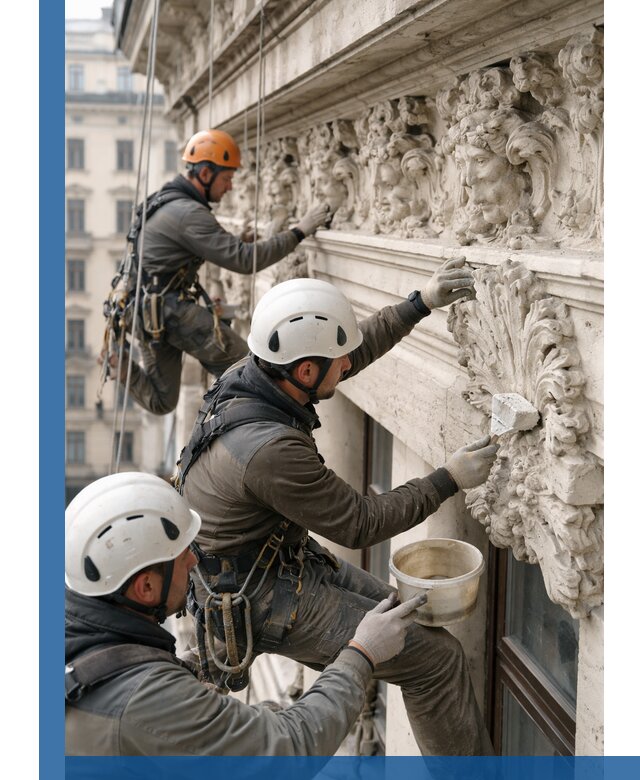 Реставрация фасадной лепнины с высотными работами в Благовещенске