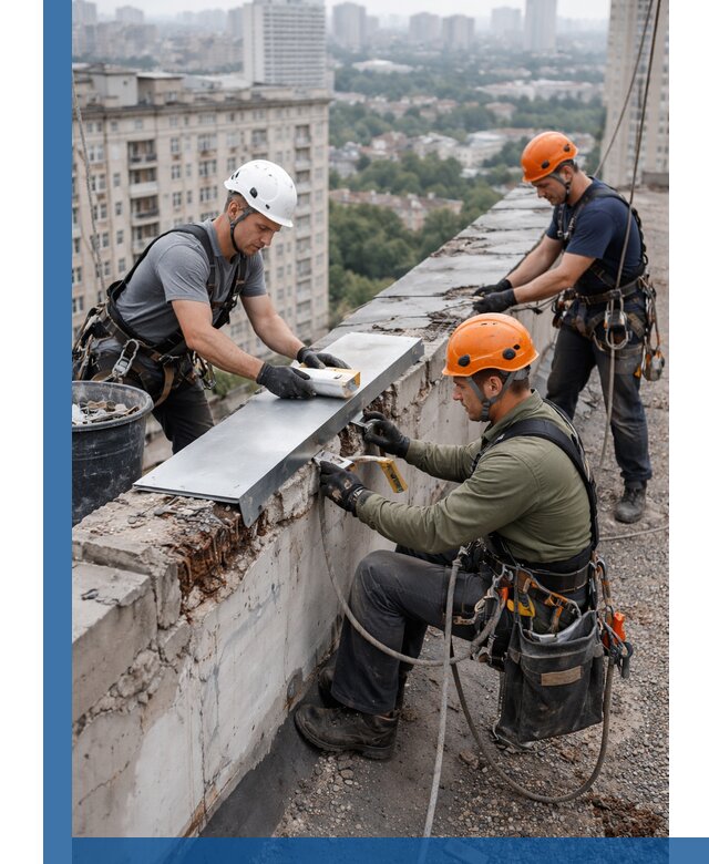 Ремонт парапета на кровле в Благовещенске, высотные работы с гарантией