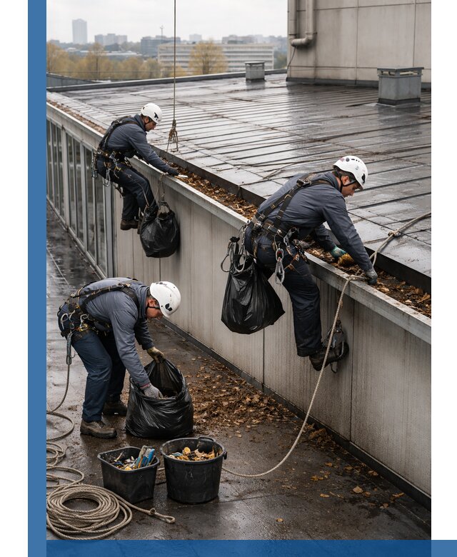 Очистка кровли по периметру в Благовещенске силами промышленных альпинистов