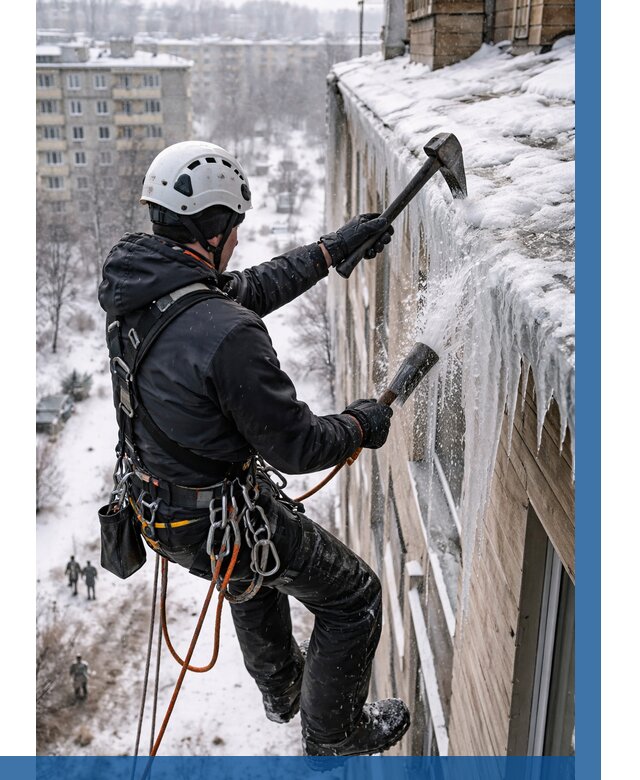 Сбивание сосулек с крыши в Благовещенске по цене от 4674 р. | ВЫСОТНИК-Бгв