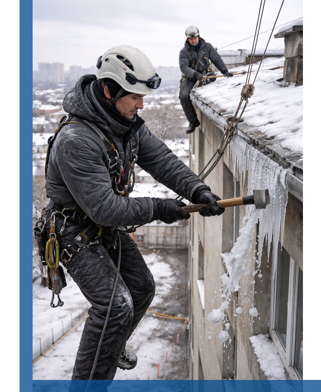 Сбивание и удаление сосулек с крыши в Благовещенске безопасно
