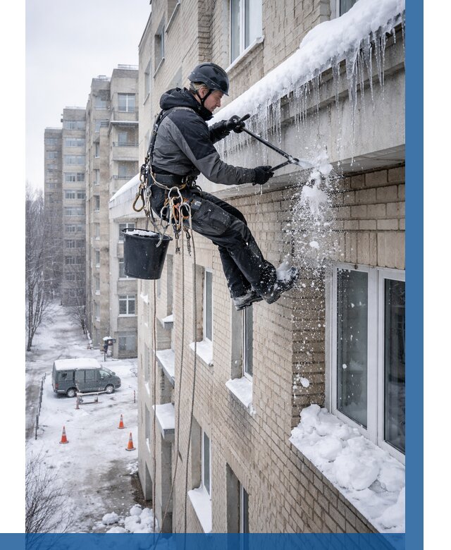 Удаление наледи с карнизов в Благовещенске от 364 р. | ВЫСОТНИК-Бгв