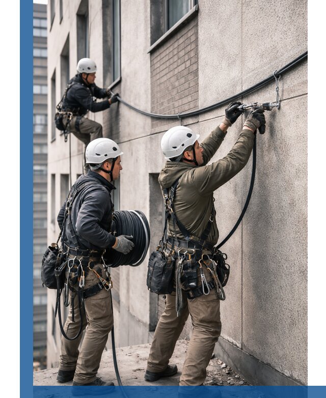 Прокладка кабеля по фасаду в Благовещенске, профессиональный монтаж