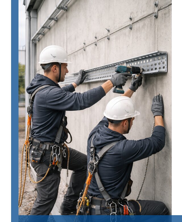 Монтаж кабельных лотков на фасаде зданий в Благовещенске с гарантией