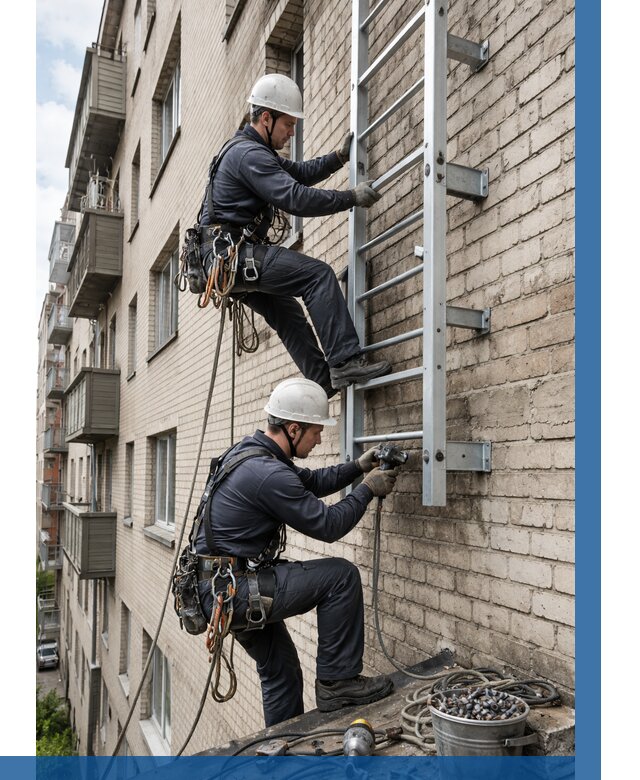 Монтаж пожарной лестницы в Благовещенске от 25965 р заказать у ВЫСОТНИК-Бгв