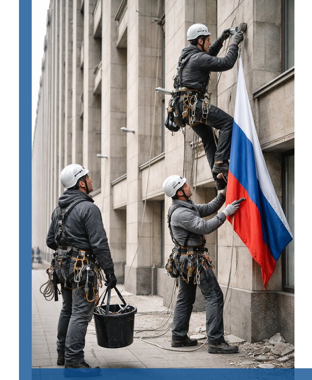 Профессиональная установка флагов на фасаде в Благовещенске