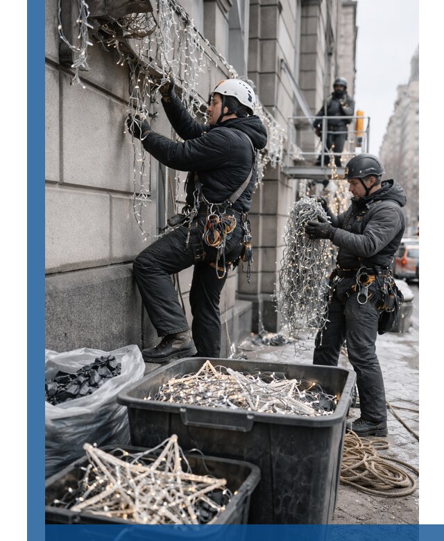 Демонтаж новогоднего оформления и гирлянд в Благовещенске