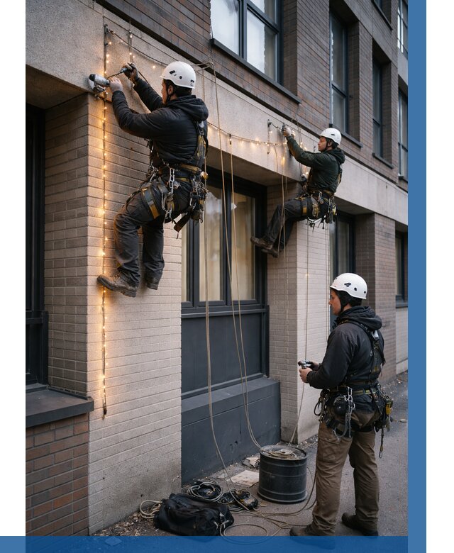 Монтаж гирлянд на фасаде в Благовещенске от 3635 р. | ВЫСОТНИК-Бгв