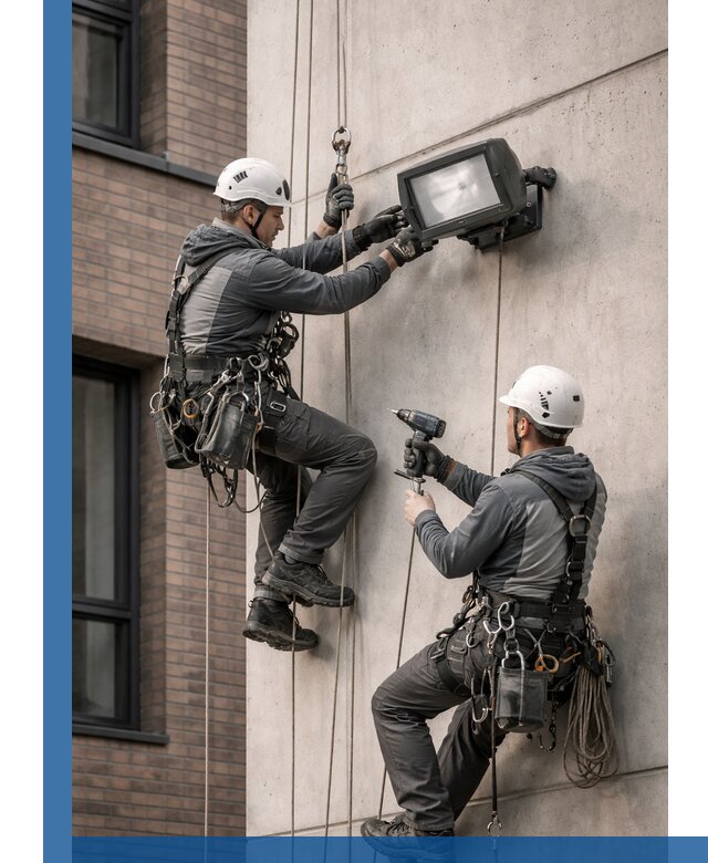 Профессиональный монтаж фасадных прожекторов в Благовещенске под ключ