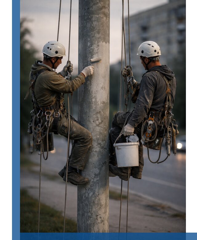 Покраска опор освещения и антикоррозийная защита в Благовещенске