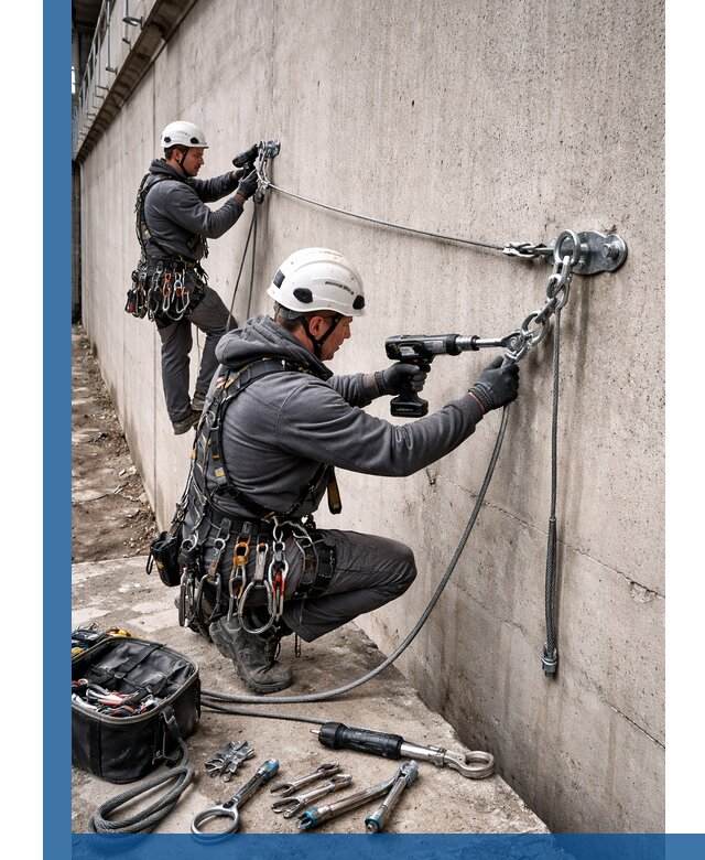 Монтаж анкерных линий высотной безопасности в Благовещенске